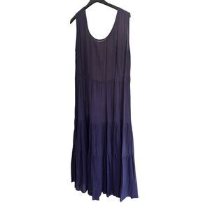 Sarah Arizona vintage Purple Cotton Tiered Maxi Dress M/L Boho Cottage-core
